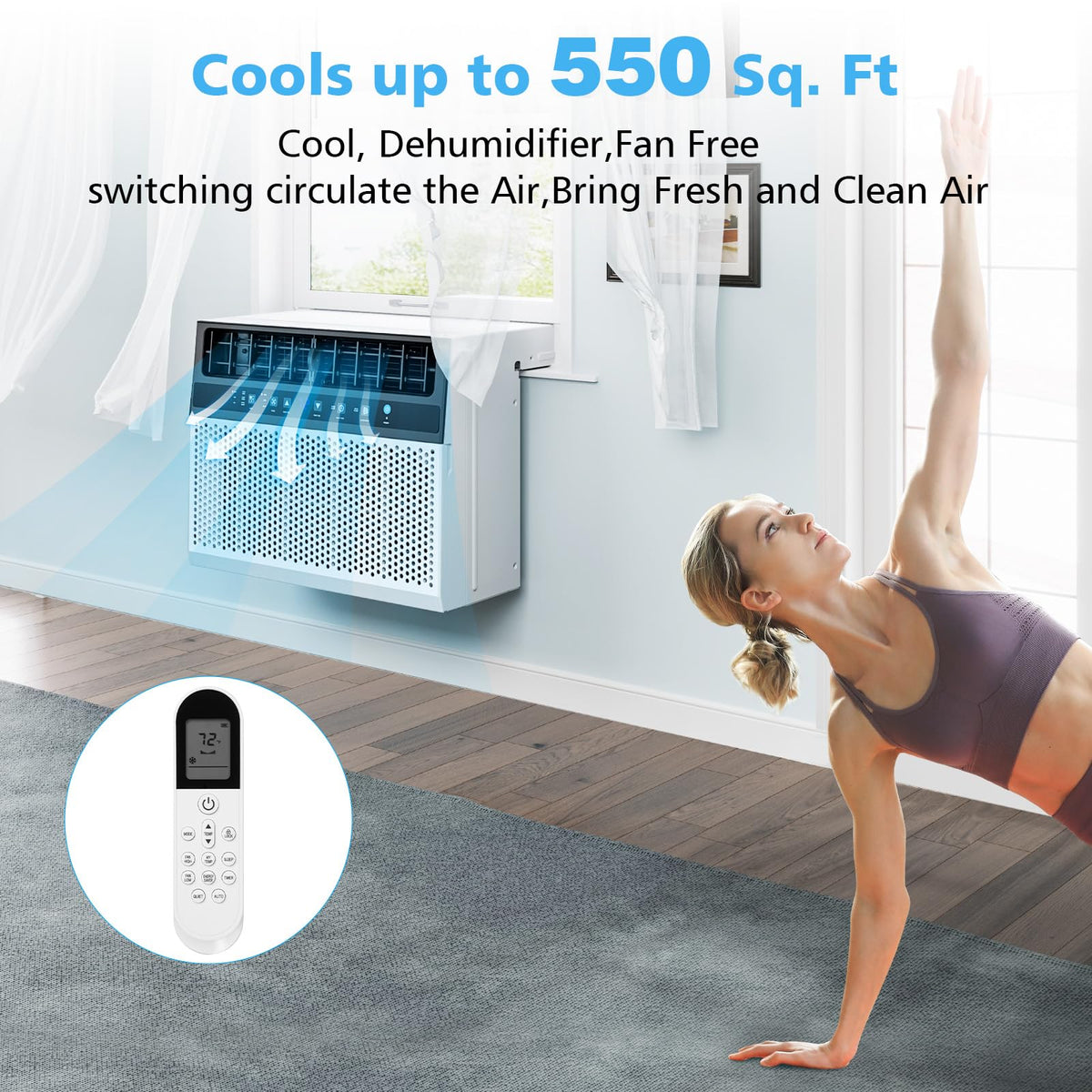 COWSAR U-Shaped 12000 BTU Window Air Conditioner, Window AC Unit Cools Up to 550 Sq.Ft, Quiet Operation for Large Bedroom