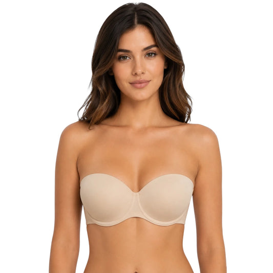 Ponco Beige Strapless Padded Bra with Underwire, Sizes 32B-38B