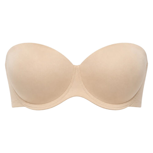 Ponco Beige Strapless Padded T-Shirt Bra with Underwire, Sizes 32B-38B