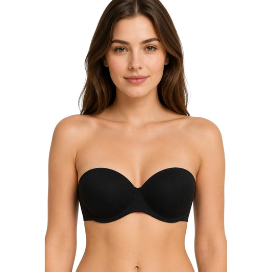Ponco Black Strapless Padded Bra with Underwire, Sizes 32B-38B