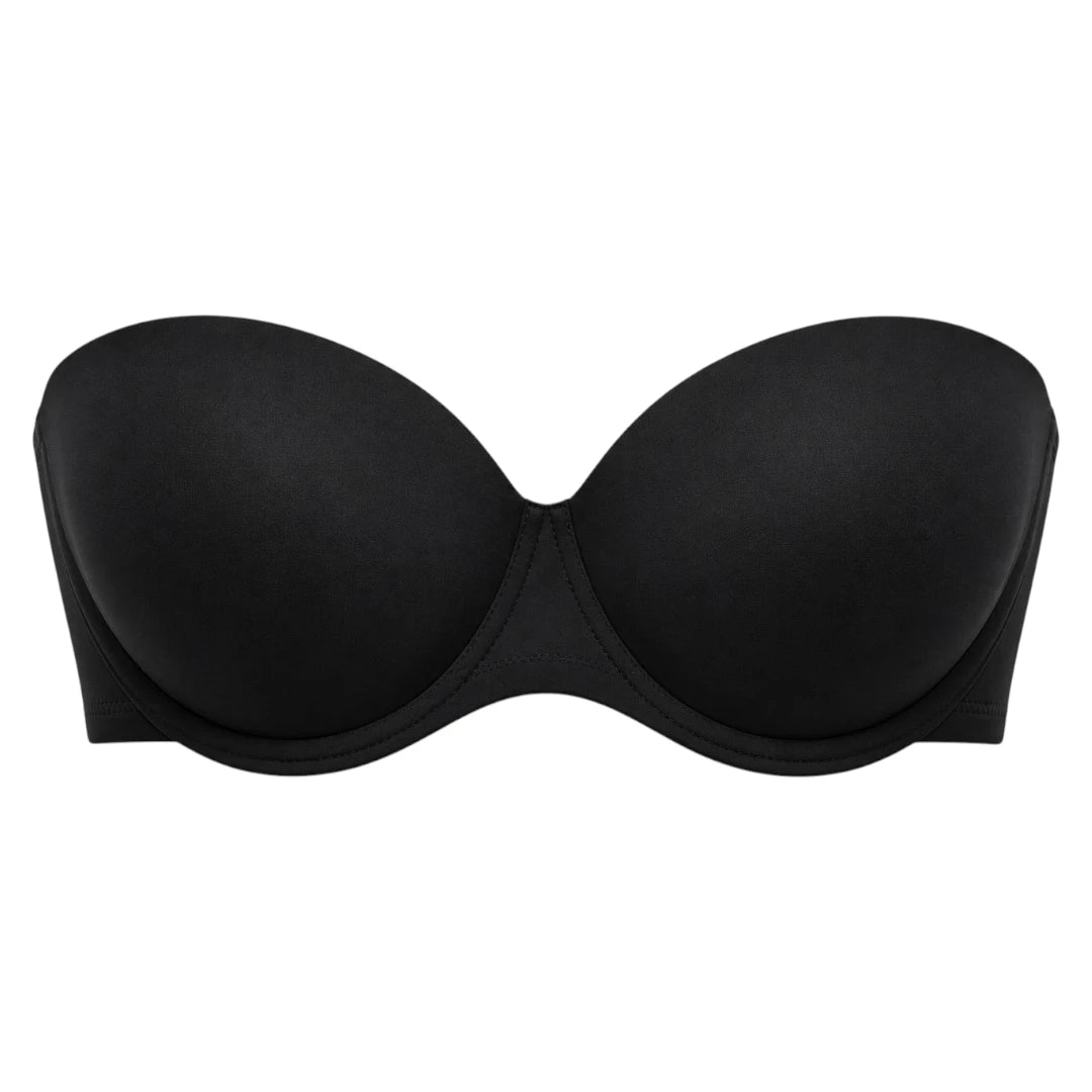 Ponco Black Strapless Padded Bra with Underwire, Sizes 32B-38B