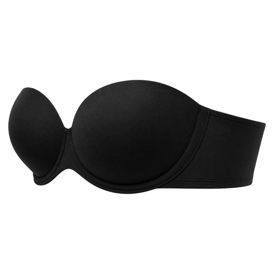 Ponco Black Strapless Padded Bra with Underwire, Sizes 32B-38B