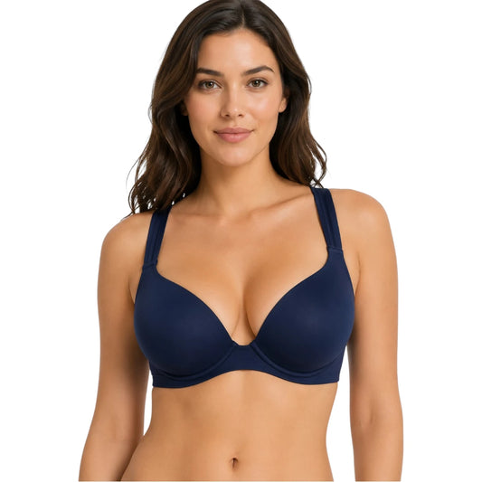 Ponco Navy Blue Plunge Padded Bra with Underwire, Sizes 32B-38B
