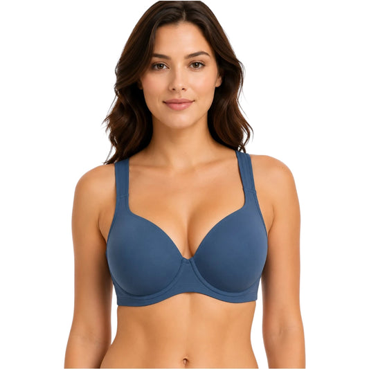 Ponco Navy Blue Wide-Strap Sports Bra with Underwire, Sizes 32B-38B