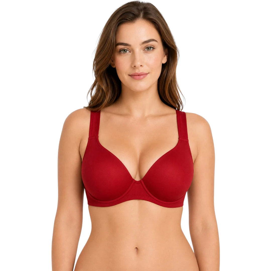 Ponco Red Wide-Strap Sports Bra with Underwire, Sizes 32B-38B
