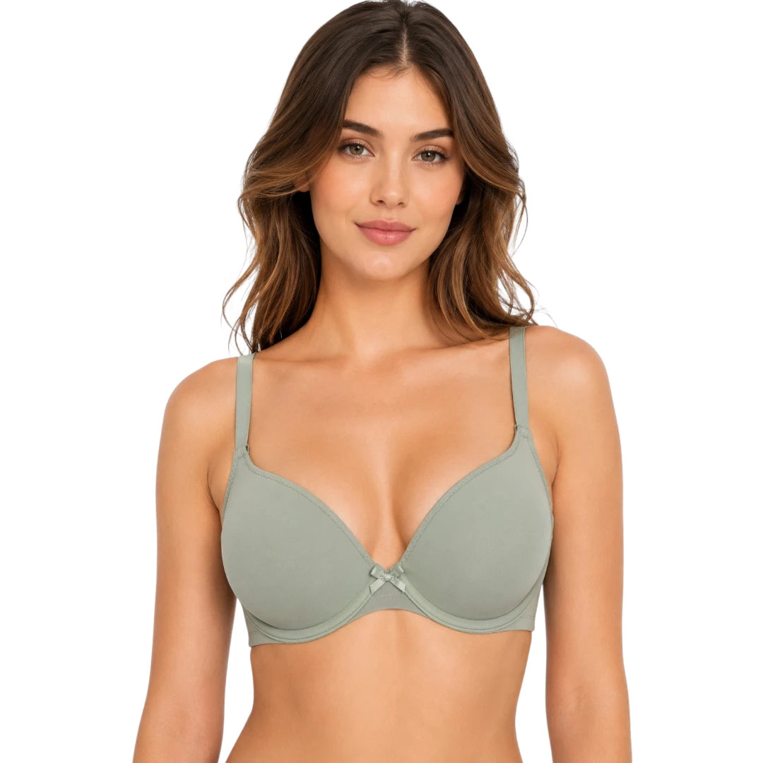 Ponco Sage Green Seamless Lightly Padded T-Shirt Bra with Underwire, Sizes 32B-38B