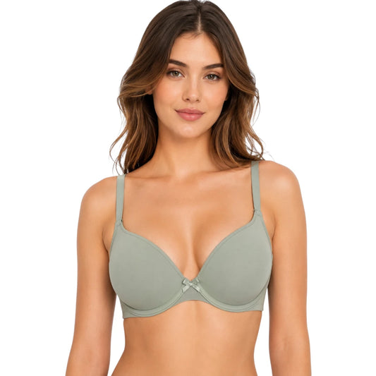Ponco Sage Green Seamless Lightly Padded T-Shirt Bra with Underwire, Sizes 32B-38B