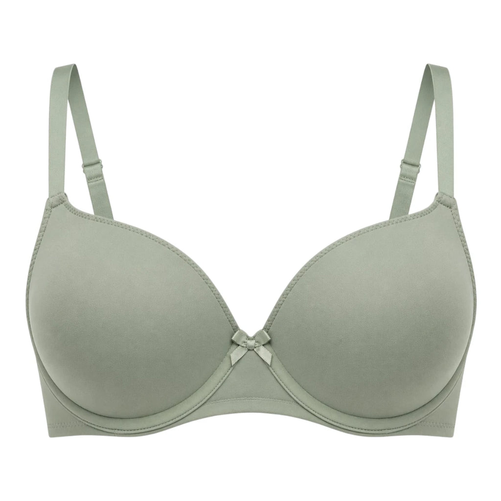 Ponco Sage Green Seamless Lightly Padded T-Shirt Bra with Underwire, Sizes 32B-38B
