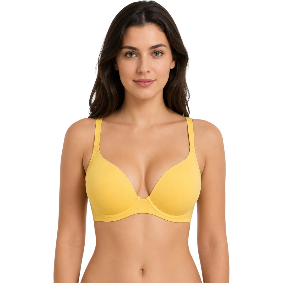 Ponco Yellow Plunge Padded Bra with Underwire, Sizes 32B-38B