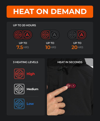 Men's Heated Dual Control Jacket with 5 Heating Zones (Chest Heating)