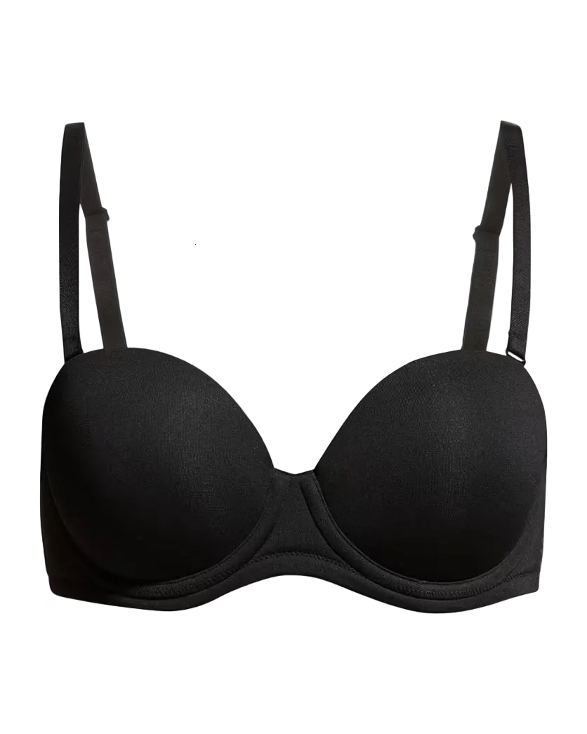 Ponco Black Strapless Padded Bra with Underwire, Sizes 32B-38B
